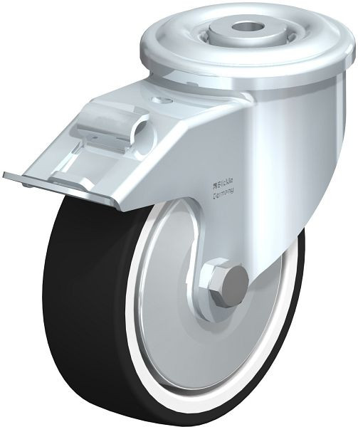 Blickle LKR-POTH 125K-FI-FA Stahlblech-Lenkrolle, schwere Ausführung, mit Rückenloch & Feststeller, Thermoplastisches Polyurethan, Grau, 750586