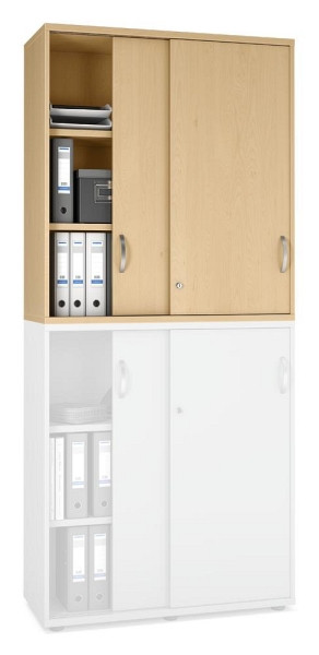 Deskin Schiebetüren-Aufsatzschrank MULTI M pro, Dekor: Buchedekor, BxHxT: 1000 x 1110 x 420 mm, 250559