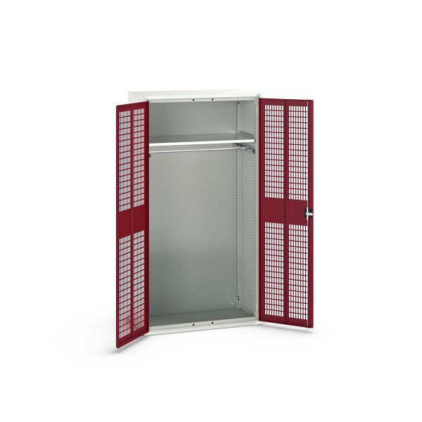 bott verso Garderobenschrank mit Belüftung, mit 1 Fachboden und 1 Kleiderstange, BxTxH: 1050 x550 x 2000 mm, Lichtgrau / Purpurrot, 16926771.24