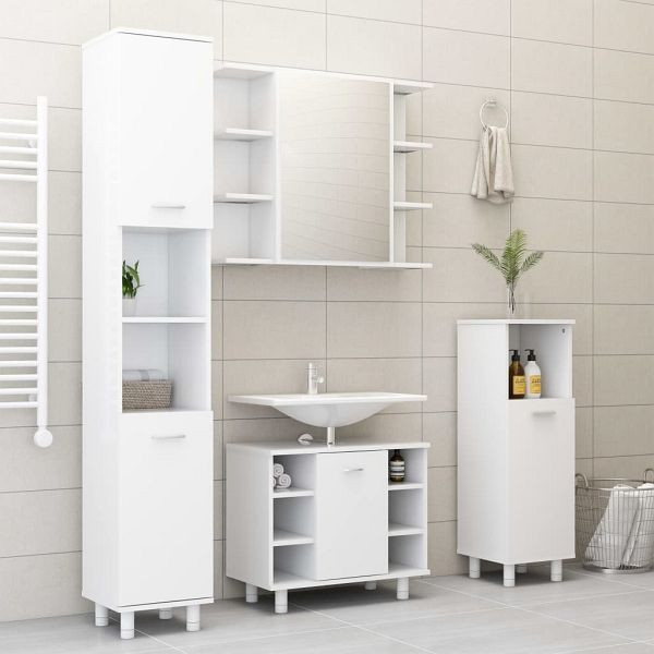 vidaXL 4-teilig Badmöbel-Set Weiß Holzwerkstoff, 3056898