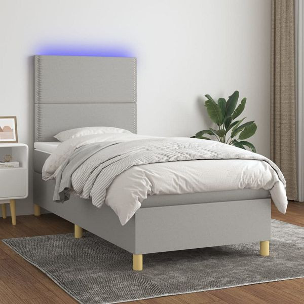 vidaXL Boxspringbett mit Matratze & LED Hellgrau 100x200 cm Stoff, 3135333