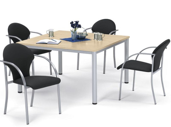 Deskin Besprechungstisch BASE-MODUL Q, Platte Ahorndekor, Gestell Alusilber RAL 9006, B 800 x T 800 x H 720 mm, 259678