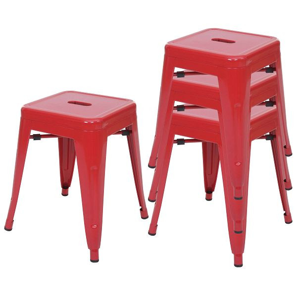 Mendler 4er-Set Hocker HWC-A73, Metallhocker Sitzhocker, Metall Industriedesign stapelbar, rot, 70790