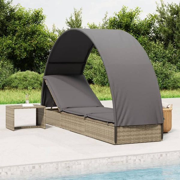 vidaXL Sonnenliege mit Runddach Grau 211x57x140 cm Poly Rattan, 319643