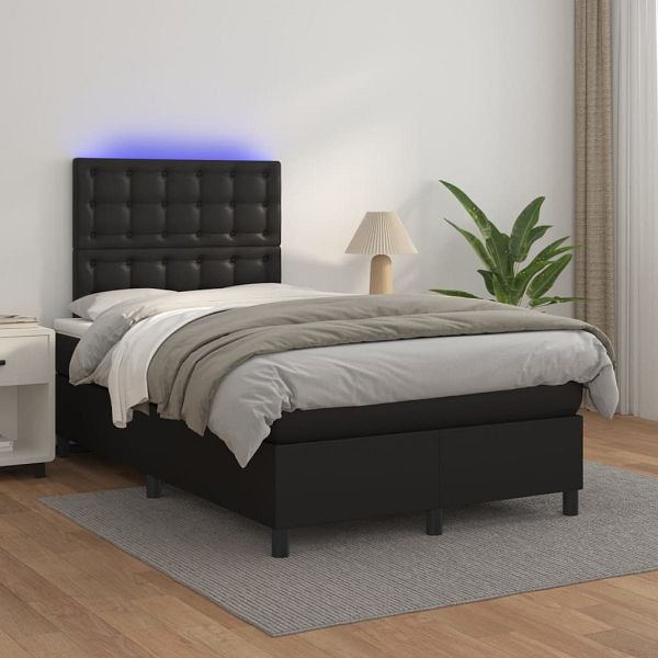 vidaXL Boxspringbett mit Matratze & LED Schwarz 120x200 cm Kunstleder, 3135933