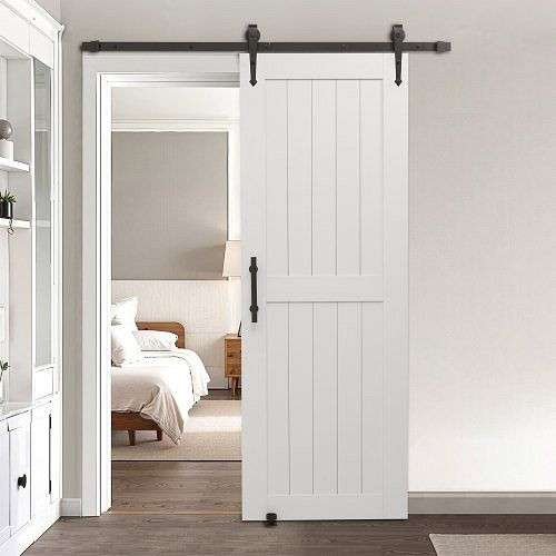 VEVOR Scheunentor 762x2134mm MDF, wasserfeste PVC-Oberfläche, H-Rahmen, inkl. Hardware-Kit, weiß, für Wohnzimmer/Badezimmer, GCMFHBHXTZBSA8STK001V0