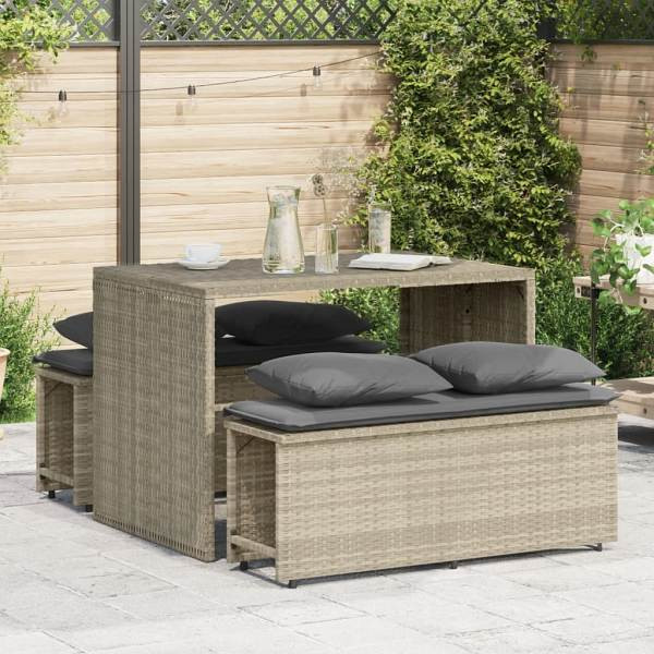 vidaXL 3-tlg. Garten-Essgruppe mit Kissen Hellgrau Poly Rattan, UV-beständig, 4003907