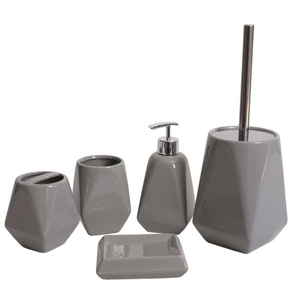 Mendler 5-teiliges Badset HWC-C71, WC-Garnitur Badezimmerset Badaccessoires, Keramik, grau, 73859