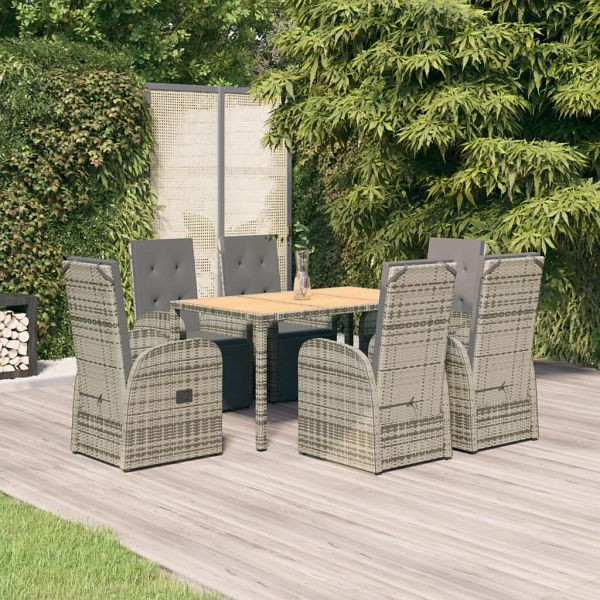 vidaXL 7-teilig Garten-Essgruppe mit Kissen Grau Poly Rattan, 3157594