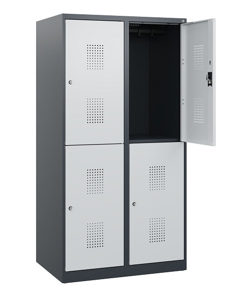 C+P Doppelstöckiger Spind Evolo PLUS, 4 Fächer, 1530x800x500mm, 7016/7035, Zylinderschloss, 0493005-22 S10044