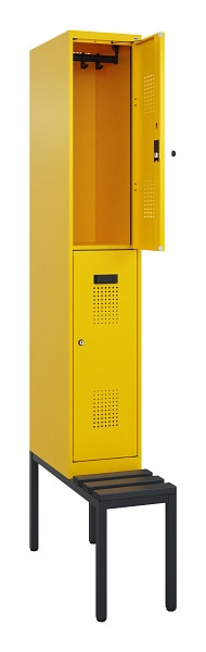 C+P Doppelstock-Spind Evolo PLUS, Bank, 2 Fächer, 2120x300x815mm, 1023/1023, Zylinderschloss, Sitzfläche Kunststoff, Sitzbank, 0493507-10 S10137