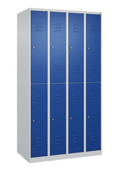 C+P Doppelstöckiger Spind Classic PLUS, 4 Abteile, 1850x1000x500mm, 7035/5010, Zylinderschlösser, 080300-49 S10017