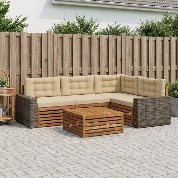 vidaXL Outdoor-Sofagarnitur 5-teilig Natur und Beige 79 x 79 x 37 cm, 3383341