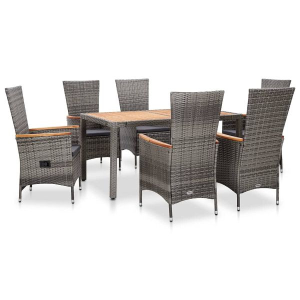 vidaXL 7-teilig Garten-Essgruppe mit Kissen Poly-Rattan Grau, 46039