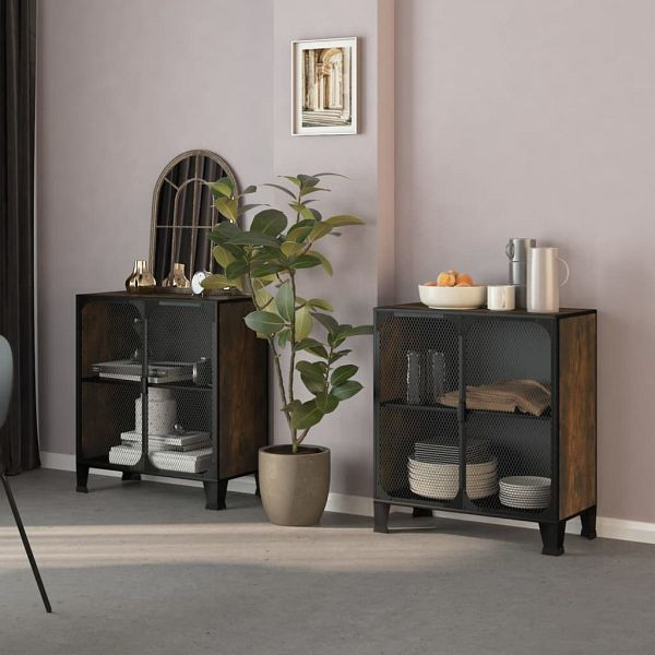 vidaXL Lagerschränke 2 Stück Rustikal Braun 72x36x82 cm Metall und MDF, 3095969