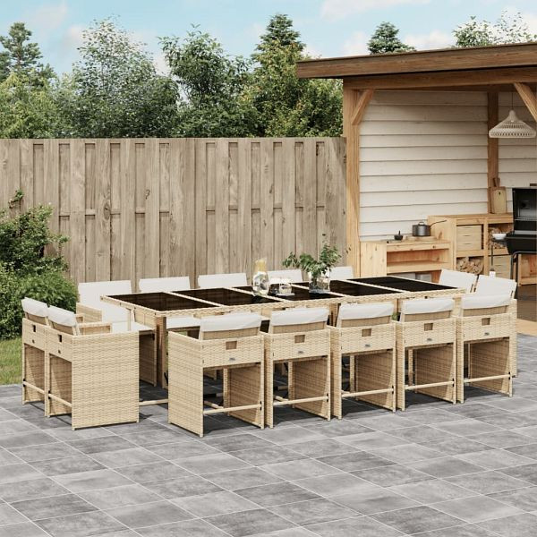 vidaXL 15-teilig Garten-Essgruppe mit Kissen Beige Poly Rattan, 3278001