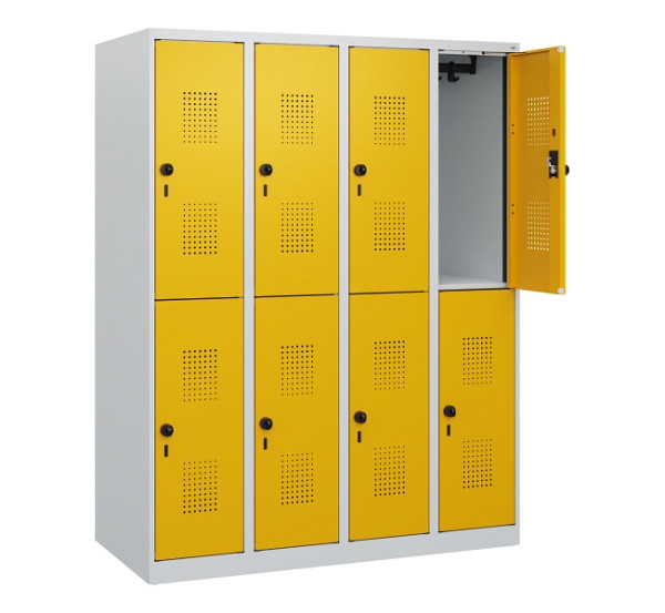 C+P Doppelstöckiger Spind Evolo PLUS, 8 Fächer, 1530x1200x500mm, 7035/1004, Drehriegel, 0493005-40 S10000