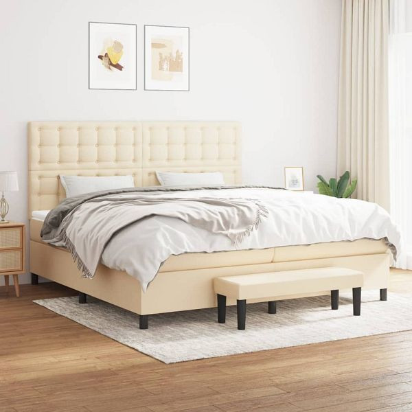 vidaXL Boxspringbett mit Matratze Creme 200x200 cm Stoff, 3136946