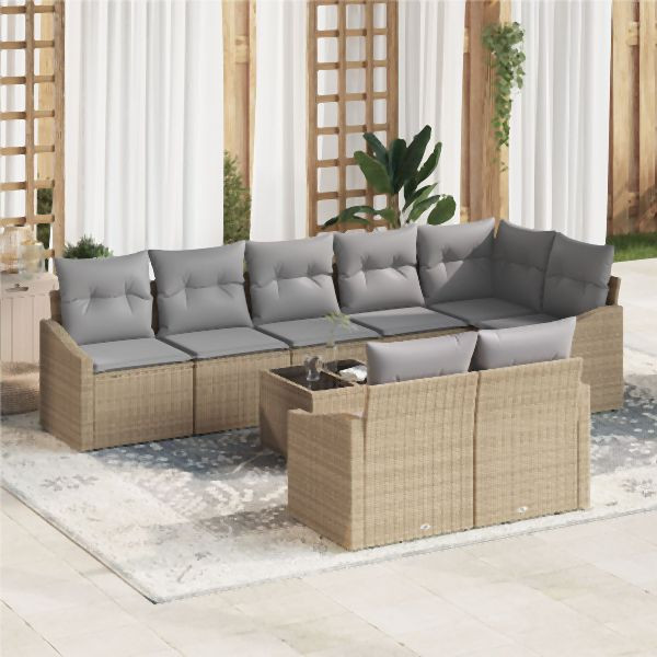 vidaXL 9-teilige Garten Essgruppe mit Kissen schwarz Poly Rattan, 3355449