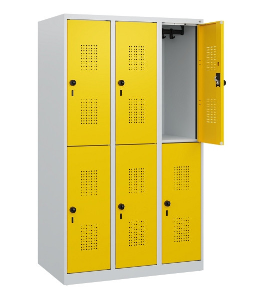 C+P Doppelstöckiger Spind Evolo PLUS, 6 Fächer, 1530x900x500mm, 7035/1023, Drehriegel, 0493005-30 S10001