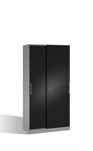 C+P Schiebetürenschrank Asisto, H1980xB1000xT435mm, Farbe: Weißaluminium / Schwarzgrau, Bügelgriff, 5 OH, 142002-000 S10112