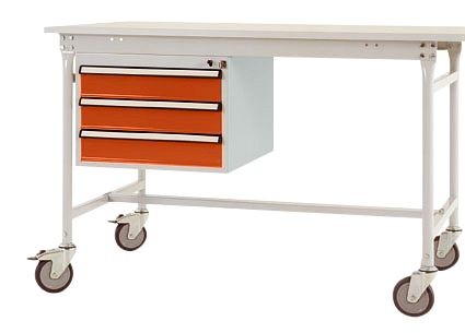 Manuflex Gehäuse-Unterbau mobil, Nutzhöhe 3 Schubfächer mm mit rotorange RAL 2001, für Tischtiefe 800 mm, Rotorange, ZB4632.2001