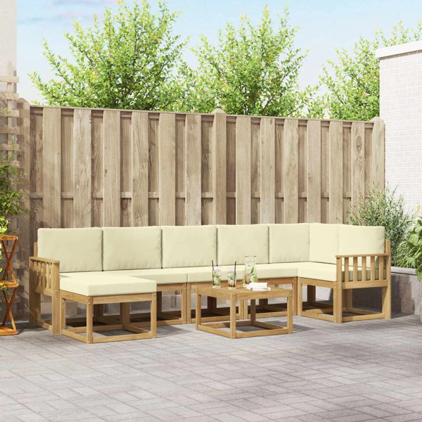 vidaXL Outdoor-Sofagarnitur mit Kissen 8-teilig Weiß und Creme Polyester, 3387974