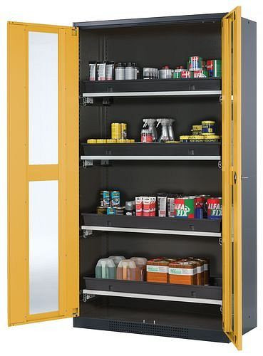 asecos Chemikalienschrank Systema-T CS-104G, Korpus anthrazit, gelb, inkl. 4 Tablarauszüge, 202687