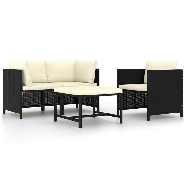 vidaXL 4-teilig Garten-Sofagarnitur mit Auflagen Schwarz Poly Rattan, 313518