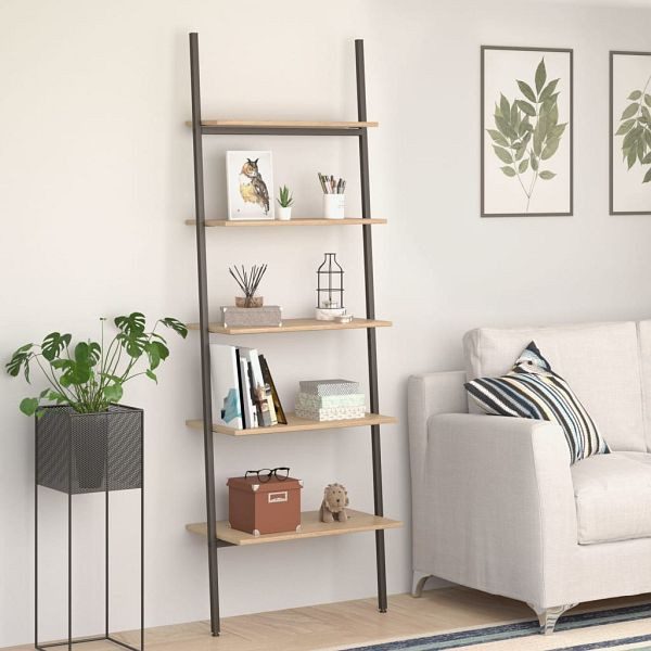 vidaXL Leiterregal mit 5 Böden Hellbraun und Schwarz 64x34x185,5 cm, 336376