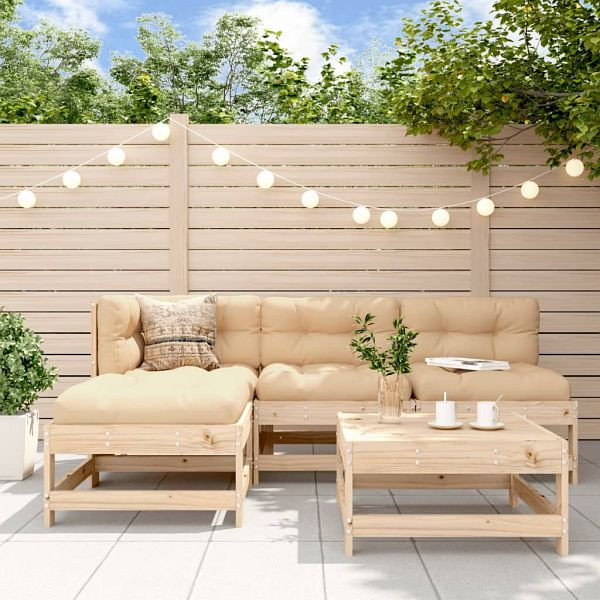 vidaXL 5-tlg. Garten-Lounge-Set mit Kissen Massivholz, 3186046