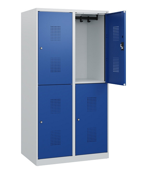C+P Doppelstöckiger Spind Evolo PLUS, 4 Fächer, 1530x800x500mm, 7035/5010, Zylinderschloss, 0493005-22 S10029