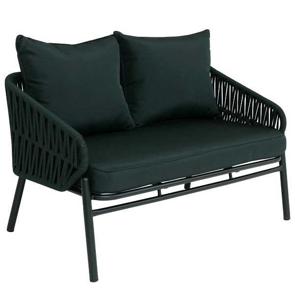 Mendler Aluminium-Gartenbank HWC-P90, Gartensofa Outdoor Sitzbank, Seilgeflecht Rope Stoff/Textil (180g/m²), grün, 120223