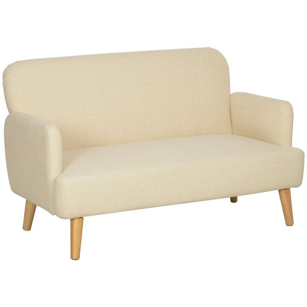 HOMCOM Zweisitzer-Sofa, kompakt, hautfreundlicher Bezug, bis 240 kg, 130x74x79 cm, Cremeweiß, 83B-056V00CW