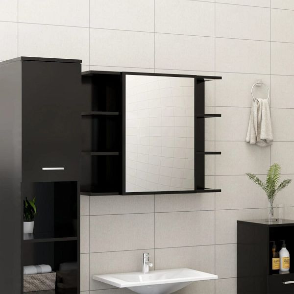 vidaXL Bad-Spiegelschrank Schwarz 80x20,5x64 cm Holzwerkstoff, 802607