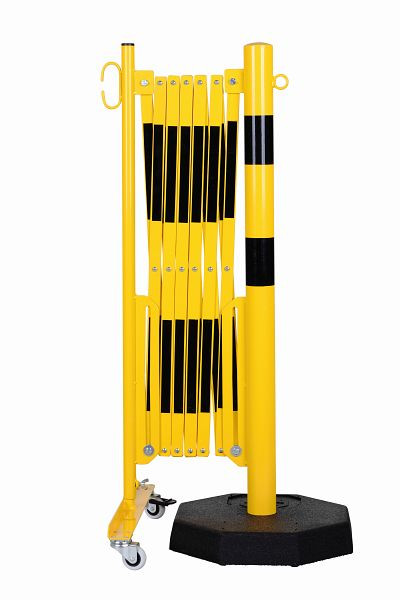 CRASH STOP Scherengitter gelb-schwarz 3,6m mit Pfosten Ø60mm und mobiler Fußplatte, 70-85