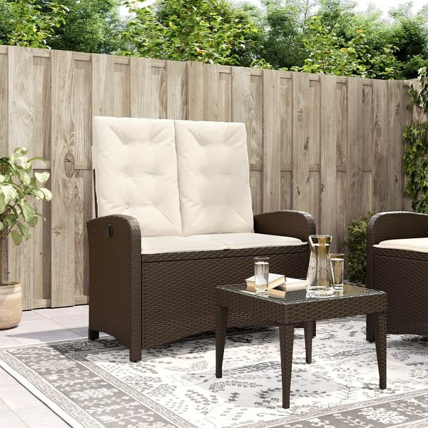 vidaXL Gartenbank Verstellbar mit Kissen Braun Poly Rattan, 368217