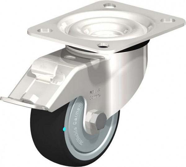 Blickle LEX-PATH 80KD-FI-FK Edelstahl-Lenkrolle mit Anschraubplatte & Feststeller, Thermoplastisches Polyurethan, Grau, 754508