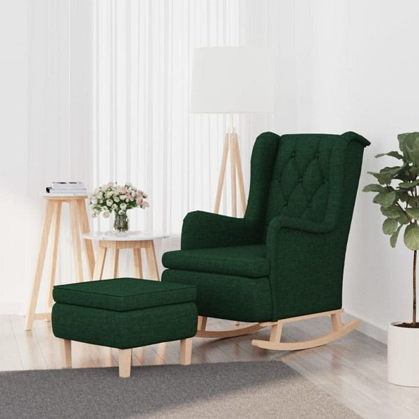 vidaXL Schaukelsessel mit Hocker Dunkelgrün Stoff, 3121278, 8720287191742