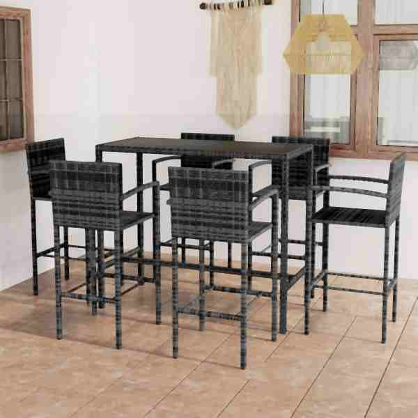 vidaXL 7-tlg. Gartenbar-Set Poly Rattan Grau, 3064847, 8720286247822