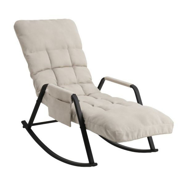 HOME NATURE WOHNKONZEPT Schaukelstuhl mit 5-fach verstellbarer Rückenlehne, Lesesessel bis 160 kg, 104x56x93,5cm, Feines Leinengewebe Cremeweiß, YQ0329