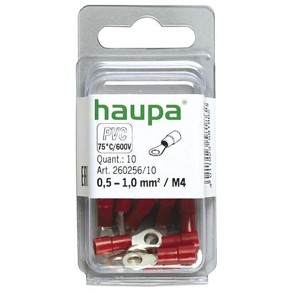 Haupa Ringkabelschuh rot isoliert 0,5-1,0 mm² M4, VE: 10 Stück, 260256/10