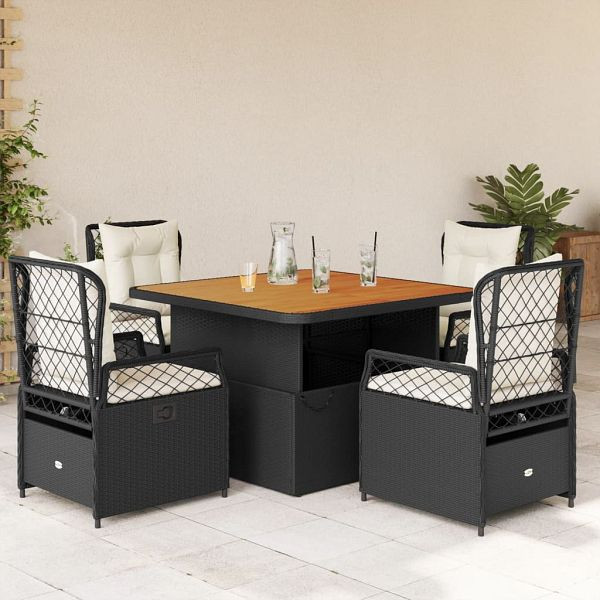 vidaXL 5-teilig Garten-Essgruppe mit Kissen Schwarz Poly Rattan, 3262912