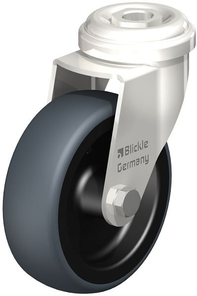 Blickle LRXA-TPA 75G Edelstahl-Apparate-Lenkrolle mit Rückenloch, Thermoplastisches Gummi-Elastomer, Grau, 752881