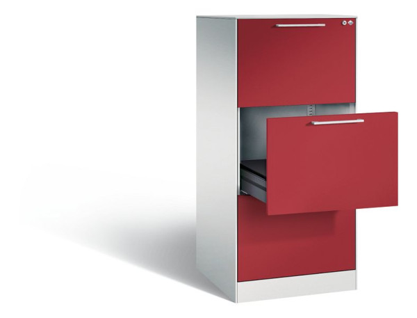 C+P Karteischrank Asisto, H1310xB562xT600mm, Farbe: Lichtgrau / Rubinrot, Bügelgriff, 146224-321 S10045