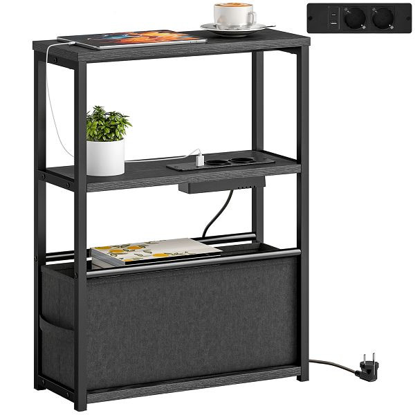 HOMCOM Beistelltisch Sofatisch mit Steckdosenleiste, Ablage, für Kleine Räume, 45x18x60,2cm, Schwarz, 83B-608V90BK