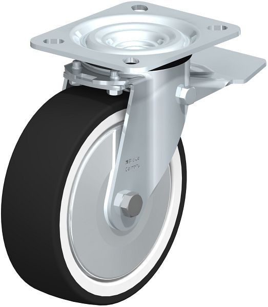 Blickle L-POTH 125R-ST-FA Stahlblech-Lenkrolle, mittelschwere Ausführung, mit Anschraubplatte & Feststeller, Thermoplastisches Polyurethan, Grau, 13219