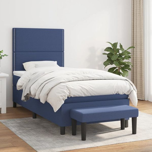 vidaXL Boxspringbett mit Matratze Blau 90x200 cm Stoff, 3136491