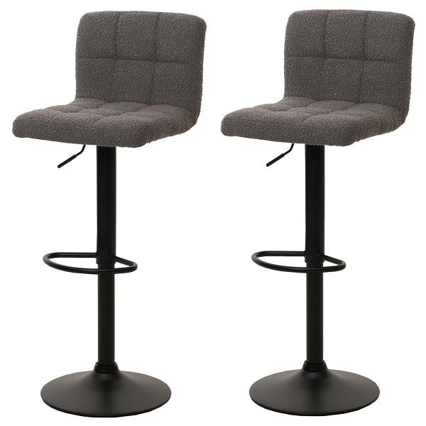 Mendler 2er-Set Barhocker HWC-G87, Tresenhocker Barstuhl, höhenverstellbar drehbar, Stoff Boucle (450g/m²) FSC®, dunkelgrau, 108856