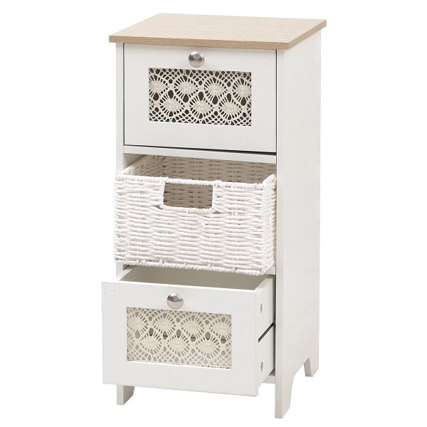 Mendler Kommode HWC-O75, Schubladenschrank, 3 Schubfächer Korbschubladen Holz Melamin 63x30x30cm, natur-weiß, 139346